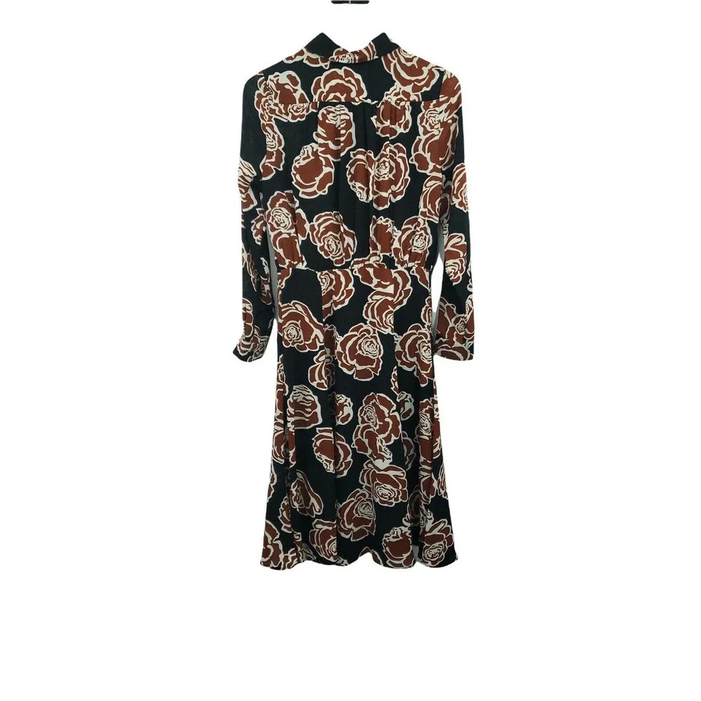 WHO WHAT WEAR WOMEN’S SIZE SMALL BLACK & BROWN BUTTON FRONT FLORAL DRESS - Picture 4 of 7